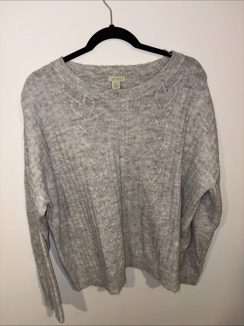 L.L. Bean Light Gray Cable-Knit Crewneck Sweater